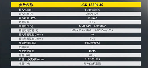 3499拉斯维加斯LGK125PLUS等离子切割机参数