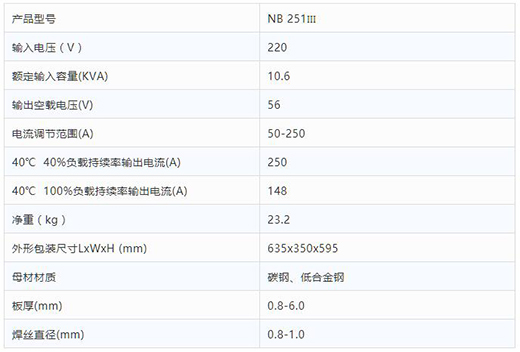 3499拉斯维加斯NB 251III焊机技术参数
